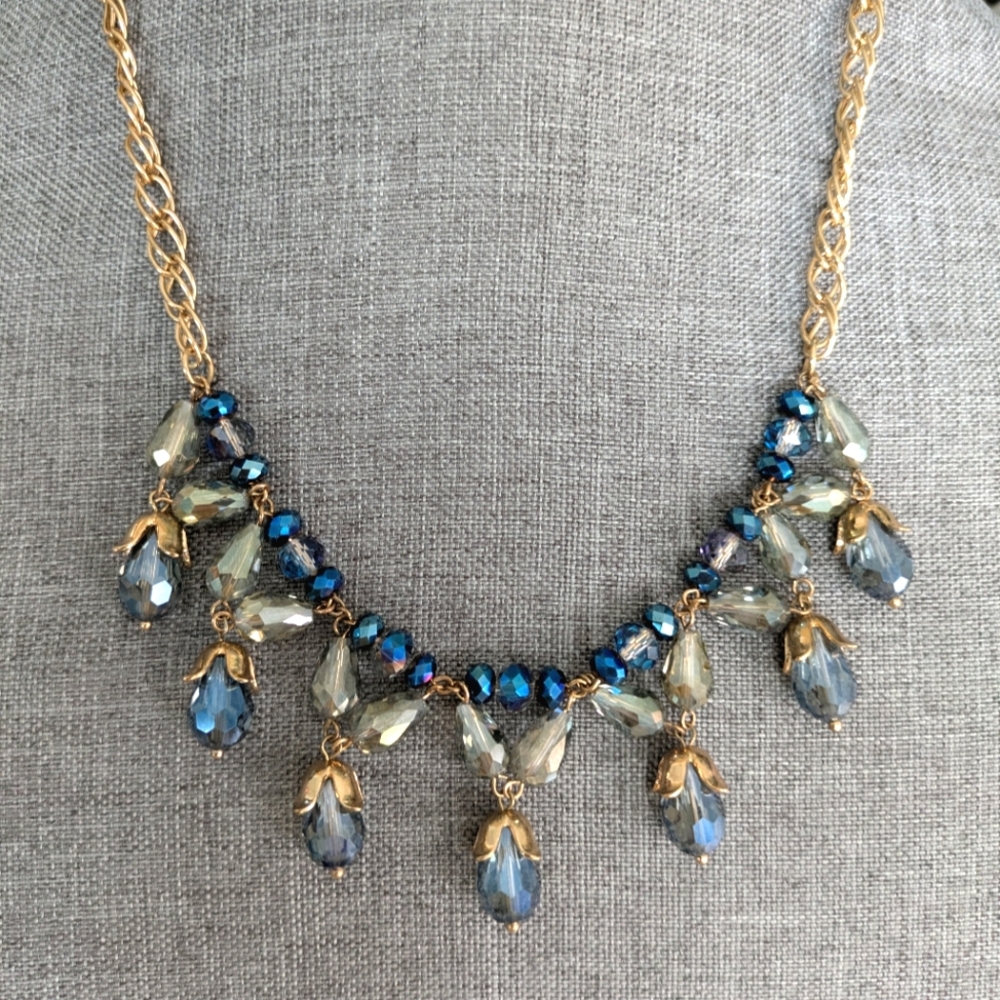 Sparling, Blue Beaded Faceted Necklace, - Picture 4 of 10